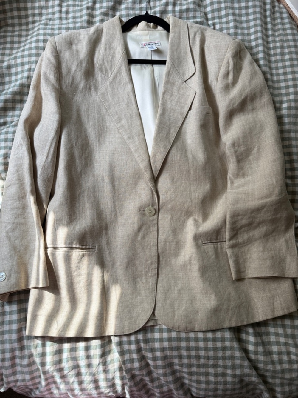 Talbots Natural Beige Linen-Blend Single-Button Blazer
